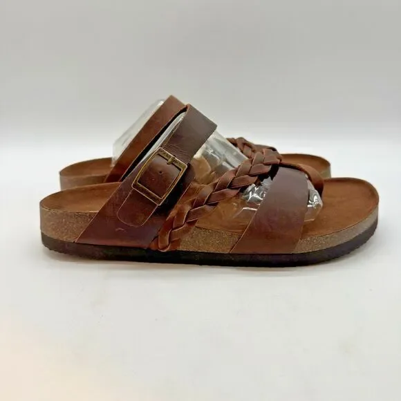 White Mountain Footbeds Hazy Sandal Women's 8M Whiskey Brown Leather Boho Slides - Picture 2 of 10